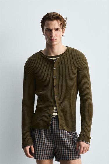 RIB KNIT CARDIGAN - Khaki by Zara