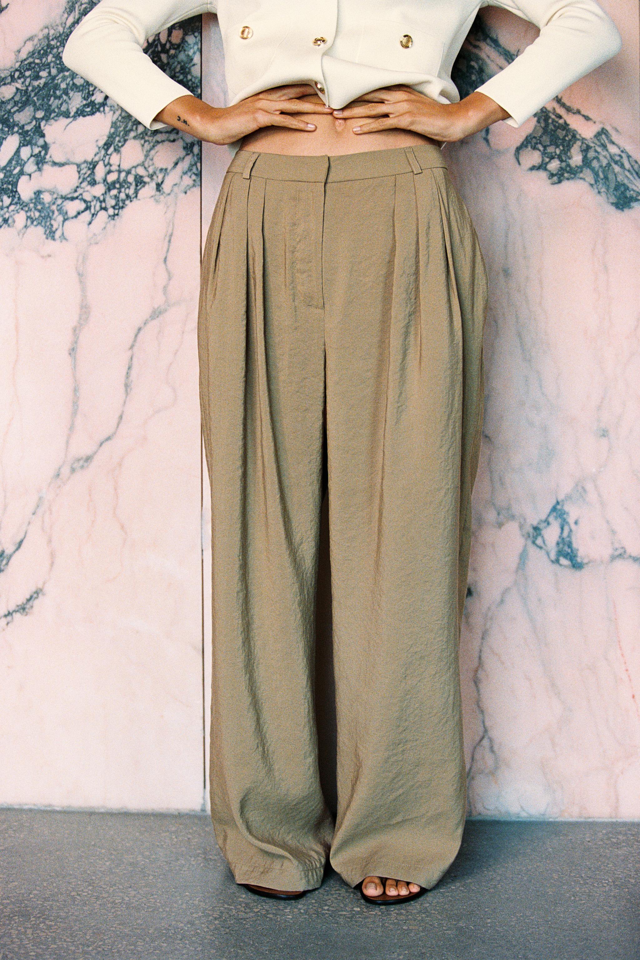 WIDE LEG PLEATED PANTS - Light khaki | ZARA United States