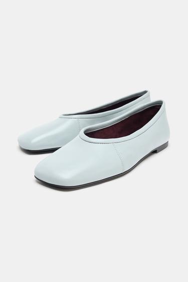BALLERINES EN CUIR AVEC SURPIQÛRES - Bleu de Zara - Image 4