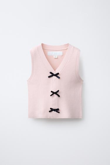 KNIT VEST WITH BOWS - Pale pink by Zara