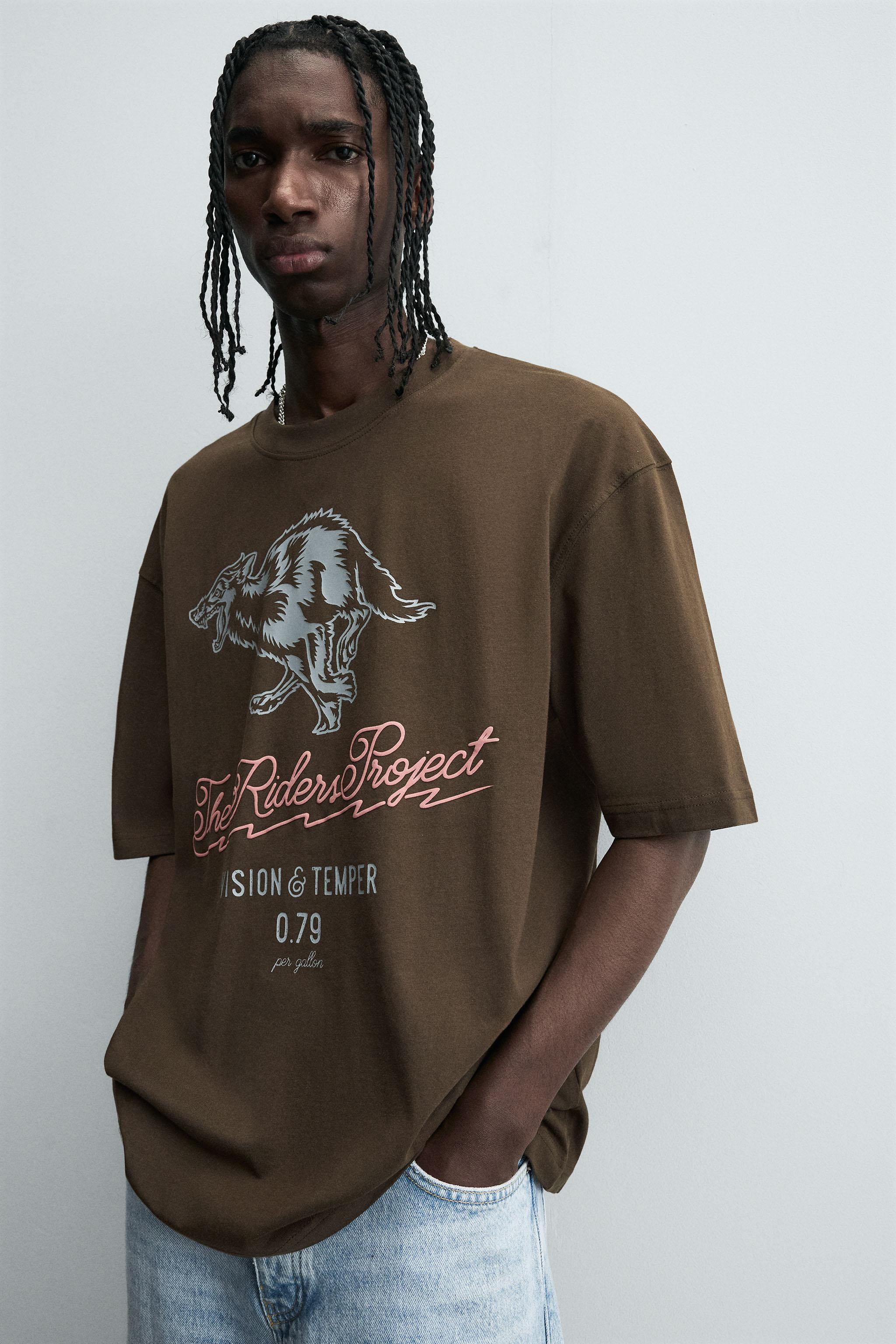 RELAXED FIT PRINT T-SHIRT - Dark olive | ZARA South Africa