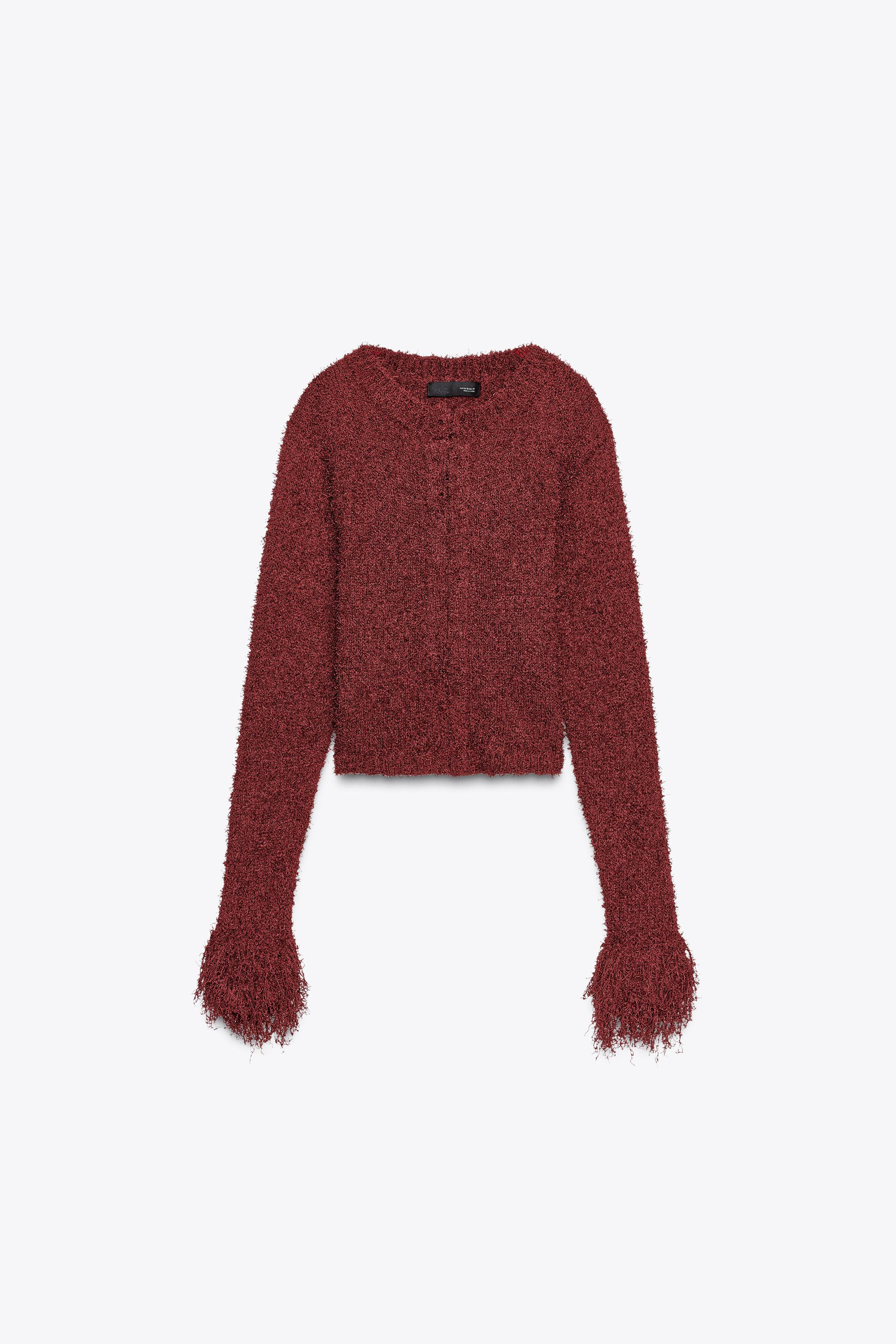 フリンジニットジャケット - ダークボルドー | ZARA Japan / 日本