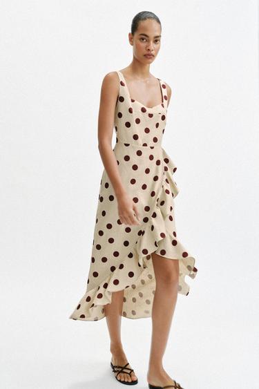 MIDI DOTS LINEN BLEND DRESS - 930 by Zara