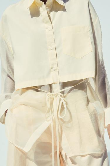 OVERSIZE KOŠEĽA KOMBINOVANÁ ORGANZA - Pastelová žltá zn. Zara