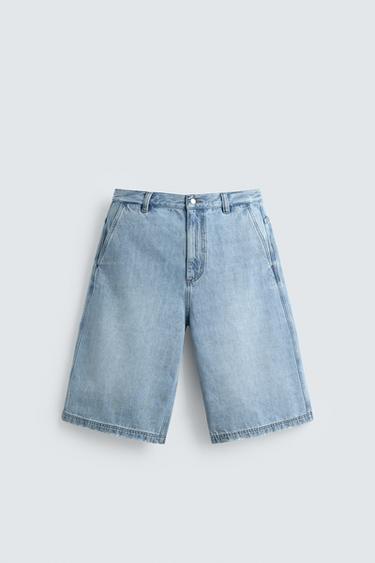 Zara RELAXED FIT DENIM SHORTS LIMITED EDITION - Light blue