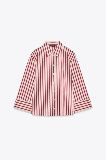 CAMISA LISTRADA - bordô/cru da Zara