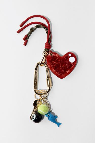 Zara MIRROR HEART MULTI-CHARM KEYRING - Multicolored
