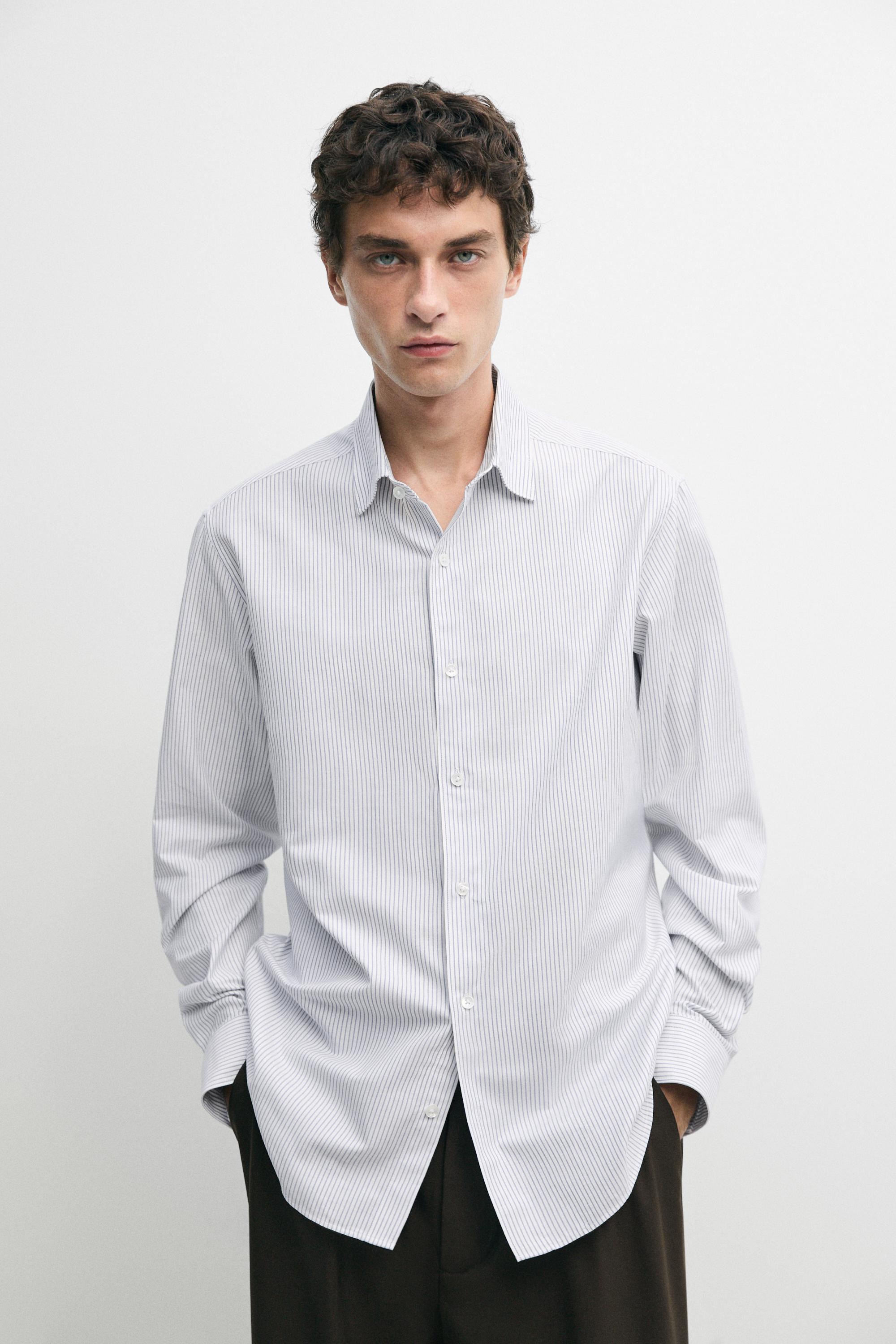 Regular fit striped cotton Oxford shirt — Blue