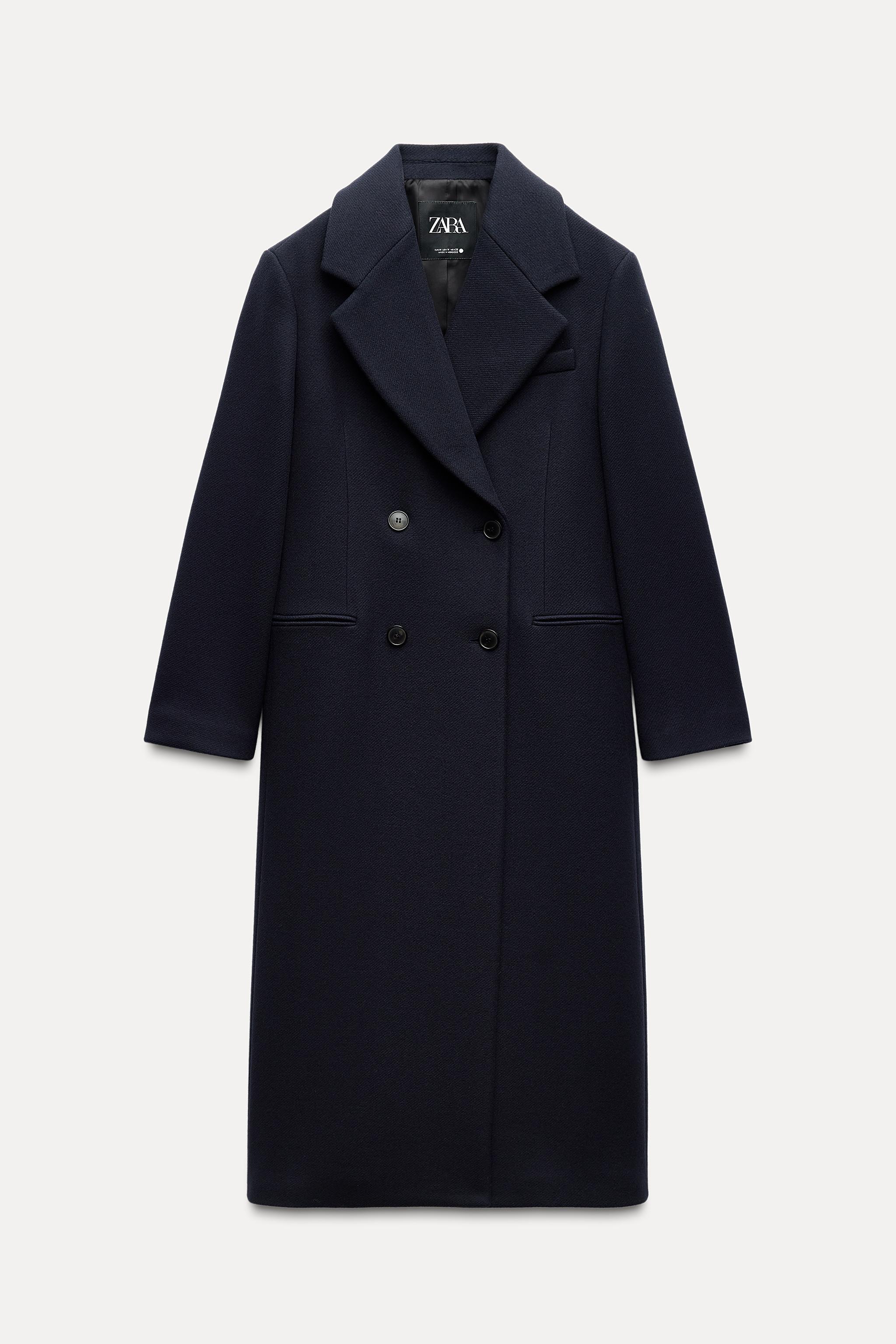 Navy double breasted coat on sale