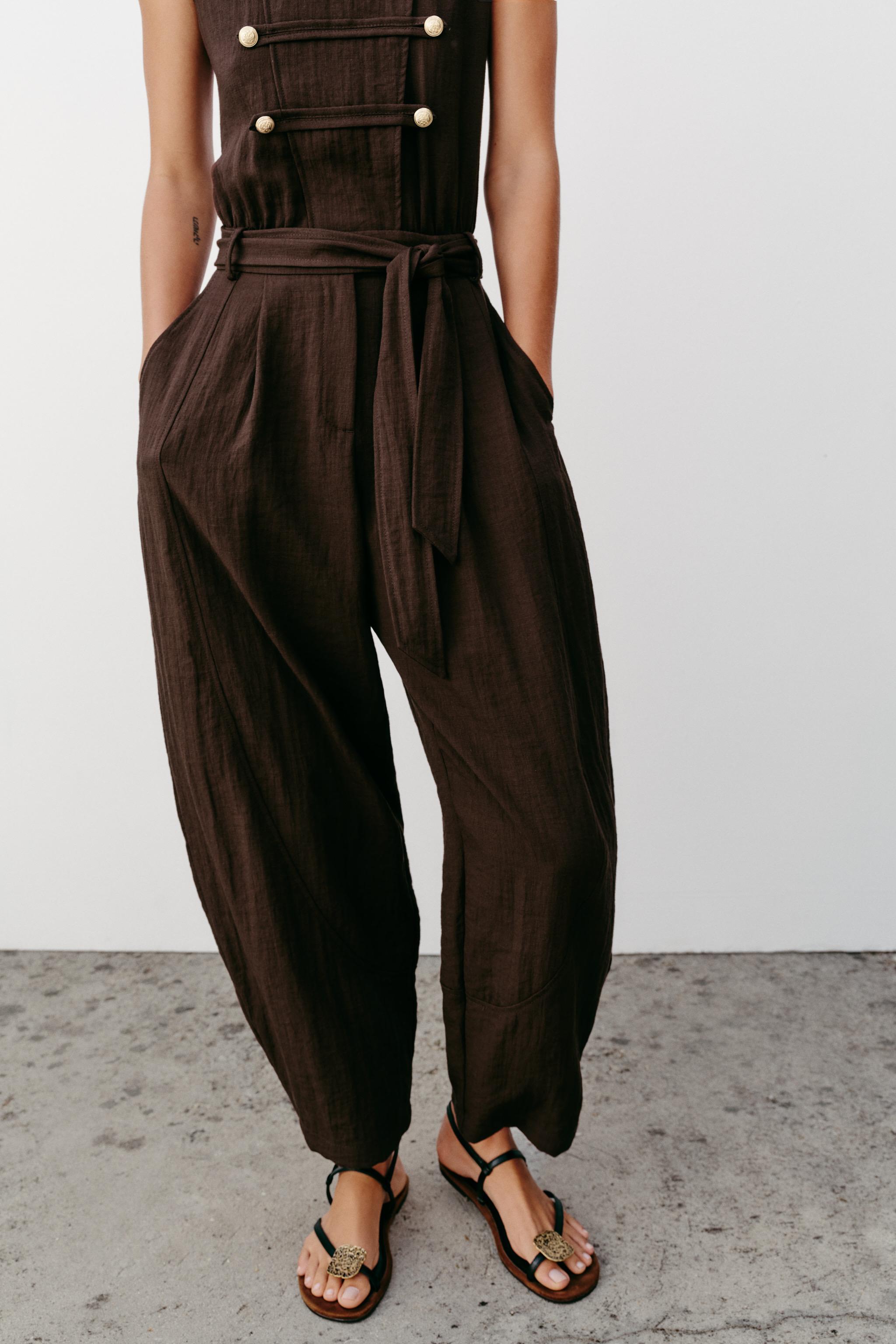 Zara BELTED JUMPSUIT WITH BUTTON DETAILS — фото 3