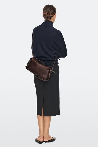Medium nappa leather satchel bag — Brown marl 2