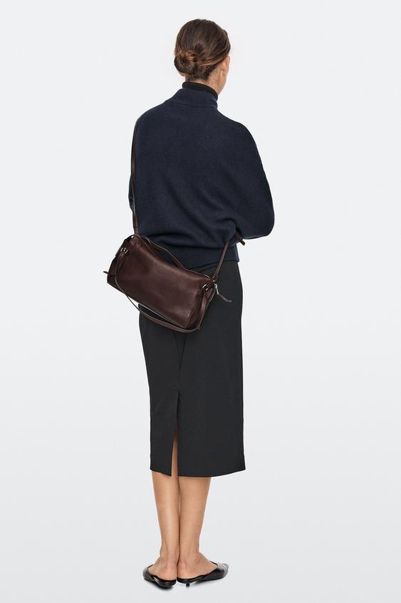 Zara Medium nappa leather satchel bag - Brown marl - Image 0