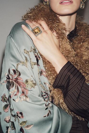 Zara MAXI SQUARE COMBINED JEWEL RING - Gold / Silver