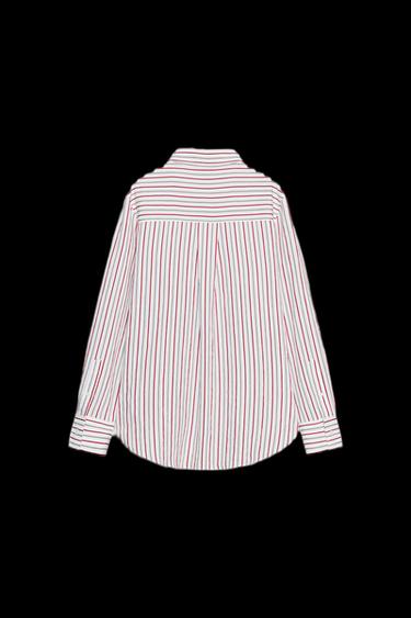 Zara STRIPED OVERSIZED POPLIN SHIRT - White / Red