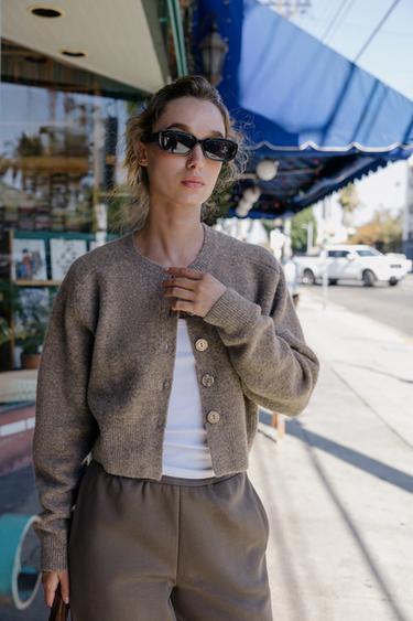 GILET EN MAILLE À BOUTONS - Marron clair métal de Zara