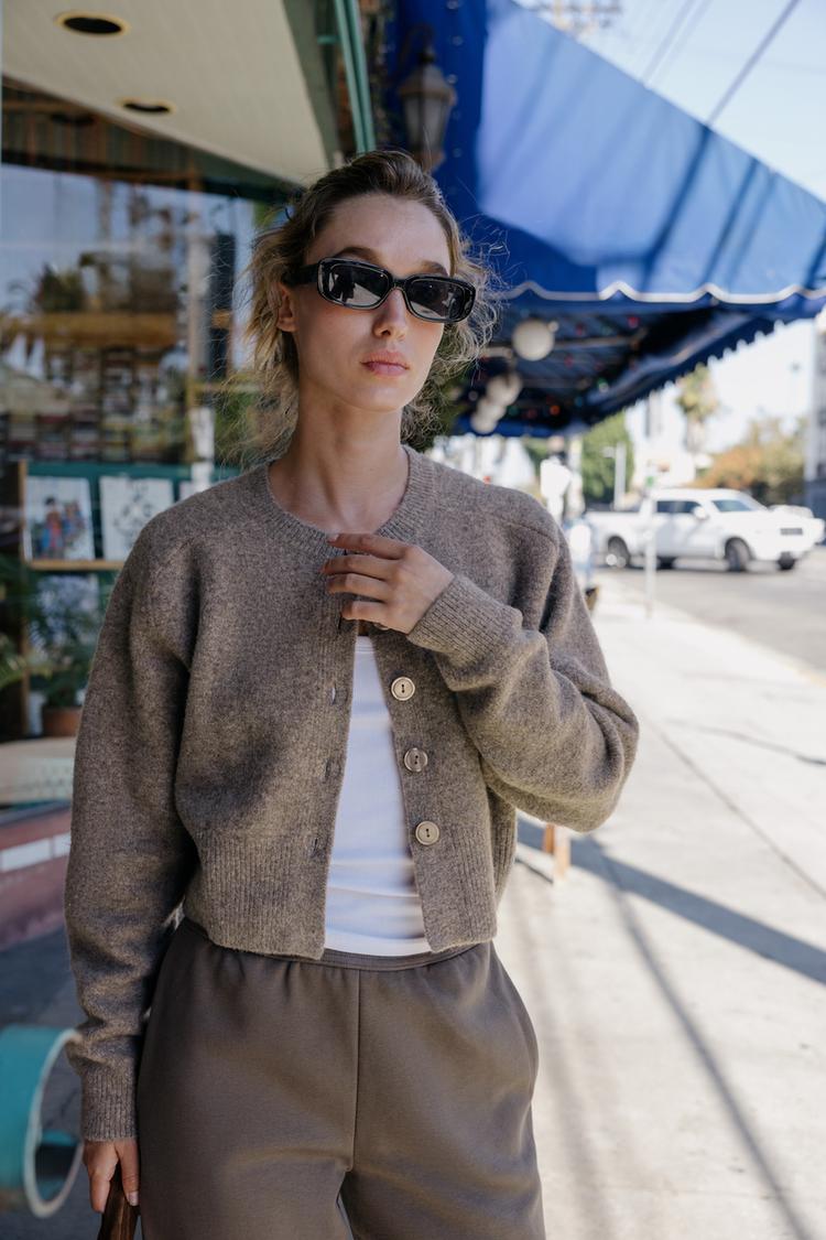 SOFT CARDIGAN — Metal taupe brown