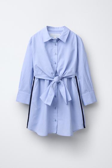 Zara KNOTTED SHIRT DRESS - Light blue - Image 0