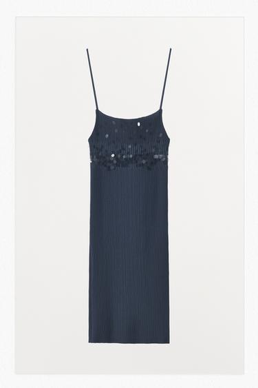 SEQUINNED RIB KNIT DRESS - Midnight blue by Zara