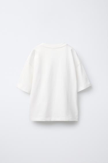 T-SHIRT WITH RAISED SLOGAN PRINT - Oyster-white by Zara - Image 1