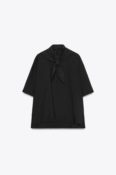 FLOWING BLOUSE WITH SCARF ZW COLLECTION - Black by Zara - Image 3