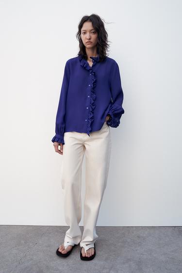 БЛУЗА СВОБОДНОГО КРОЯ С ВОЛАНАМИ — ZW COLLECTION — ЯРКО-СИНИЙ от Zara — изображение 0