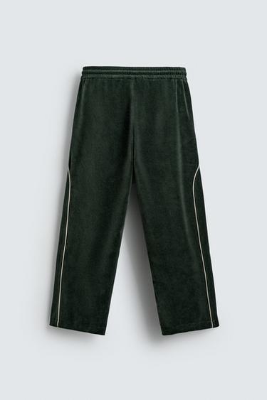PANTALON EN VELOURS AVEC LISERÉS - Vert de Zara - Image 6