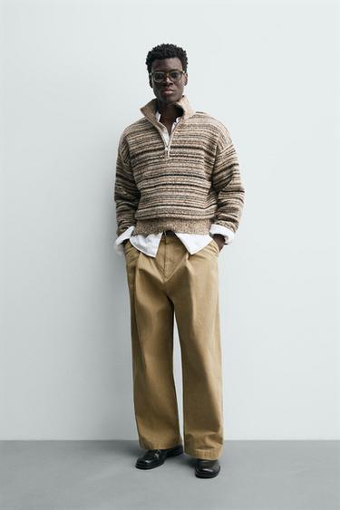 QUARTER-ZIP TWISTED YARN JUMPER - Toffee by Zara