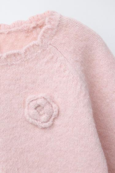 PULL EN MAILLE AVEC FLEURS EN CROCHET - Rose clair de Zara - Image 2