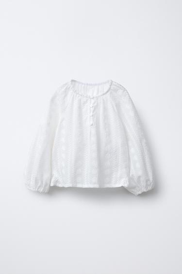 BLOUSE WITH FLORAL EMBROIDERY - White by Zara - Image 0