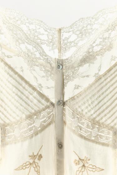 PLEATED TOP WITH EMBROIDERY AND BEADING - Ecru by Zara - Image 6