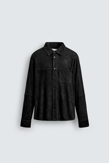 LEATHER SUEDE OVERSHIRT - Black by Zara