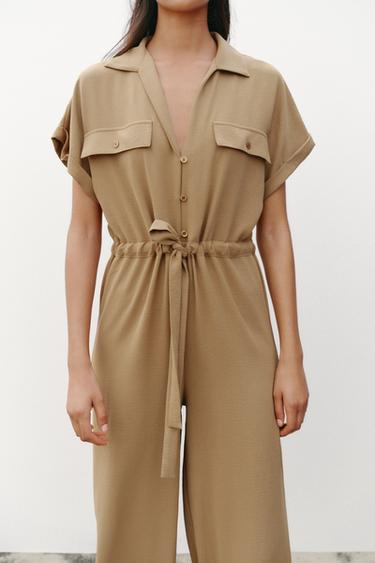FLOWING JUMPSUIT WITH POCKETS - Khaki by Zara - Image 1