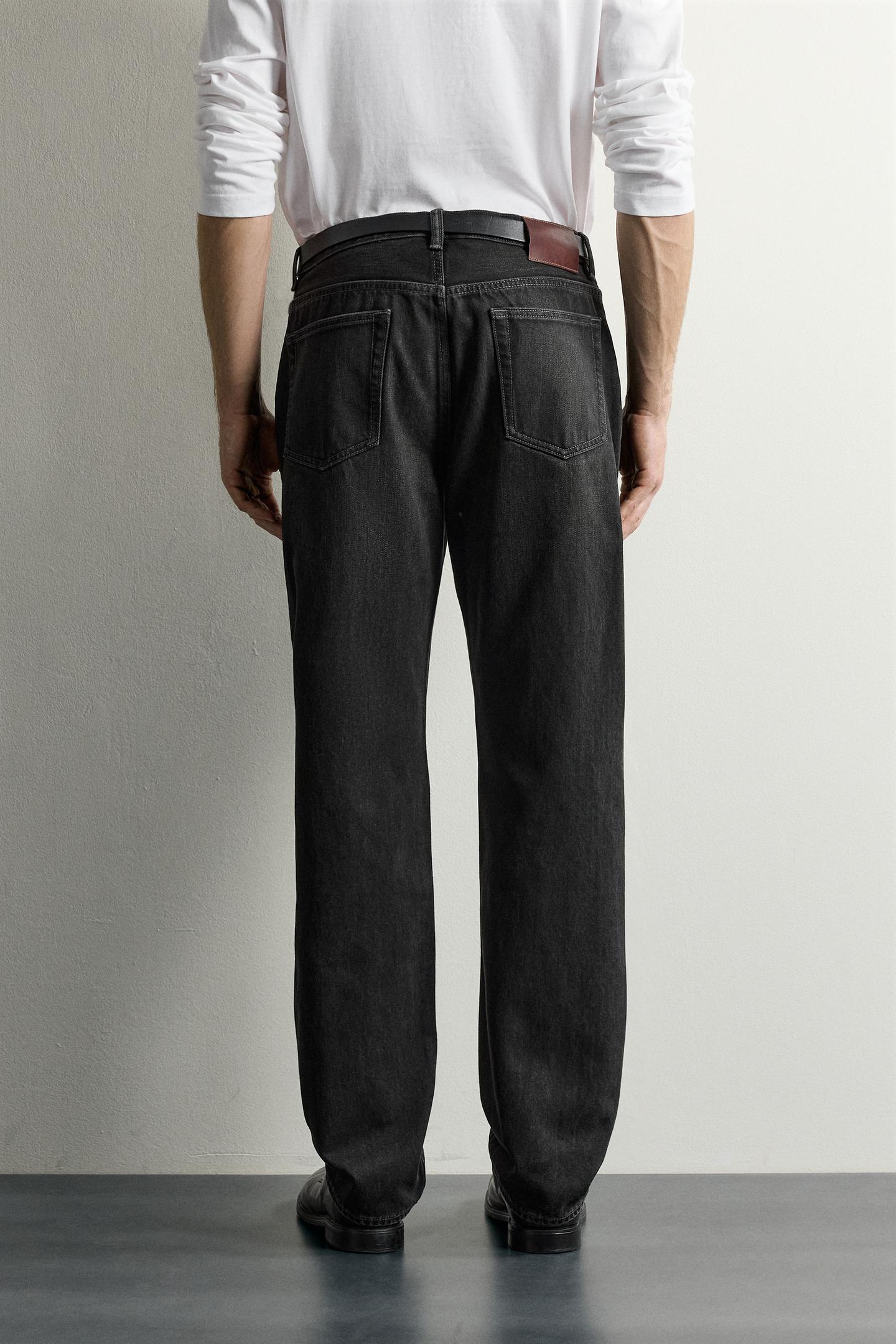 Мужские джинсы Zara Straight-Fit Long-Length, цвет: Чёрный — фото 3