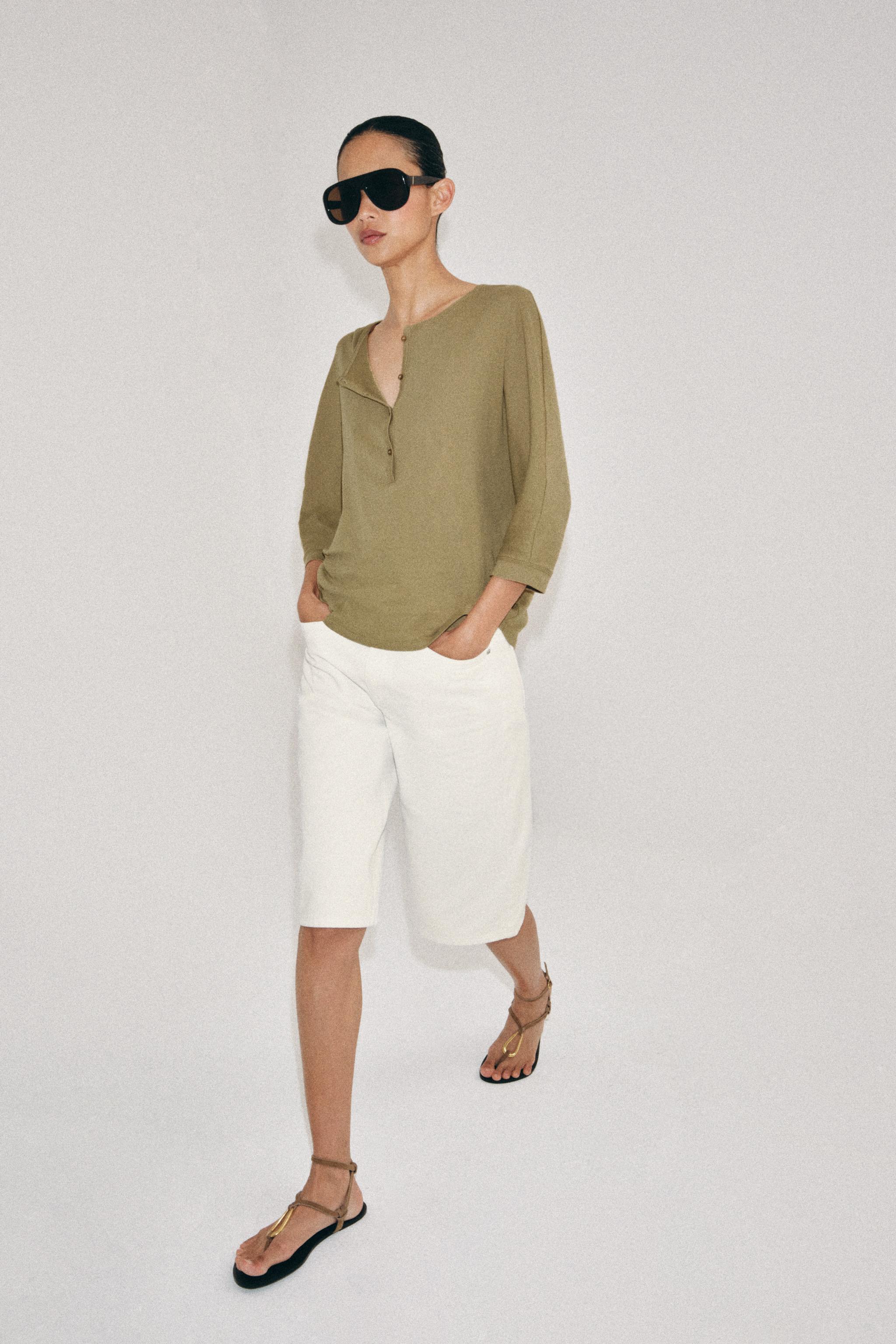 ZW COLLECTION MID-RISE DENIM SHORTS — White