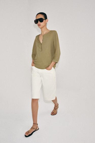 BERMUDA EN JEAN TAILLE MOYENNE ZW COLLECTION - Blanc de Zara - Image 1