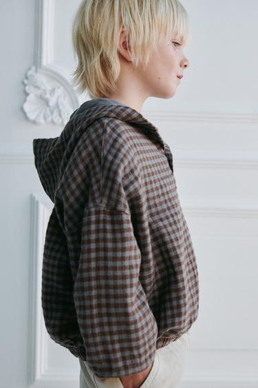 Zara PLAID HOODED OVERSHIRT - Brown