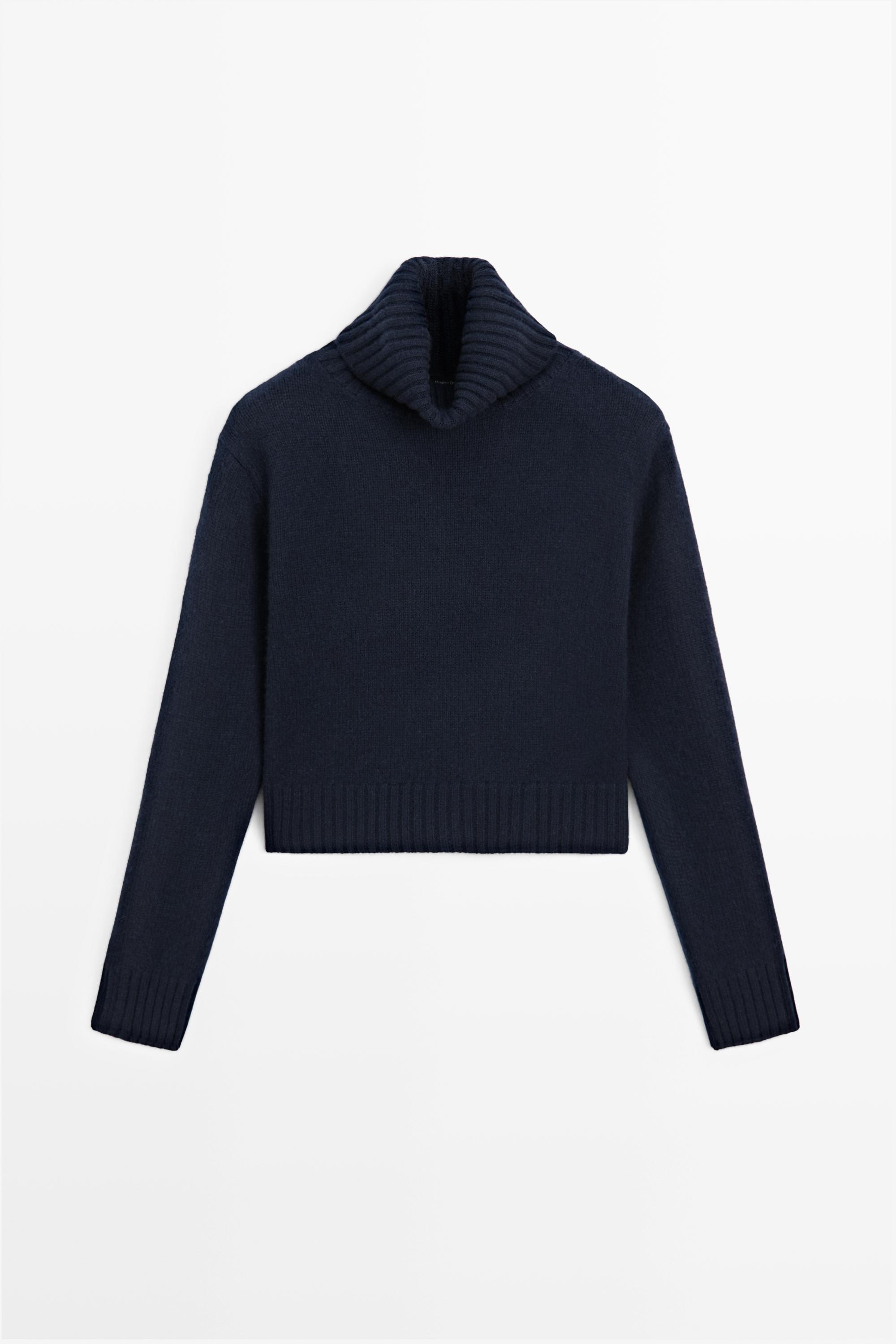 Cropped 100% cashmere knit sweater - Ink blue | ZARA United States