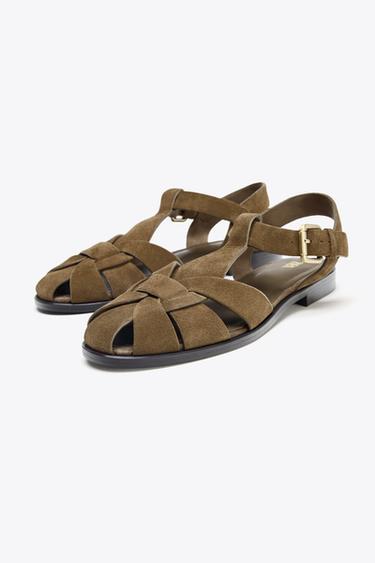 SPLIT SUEDE CAGE SANDALS - Taupe Grey by Zara - Image 3