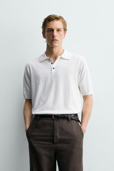 KEMEJA POLO RAJUT REGULAR FIT KATUN - LINEN - Putih pudar dari Zara