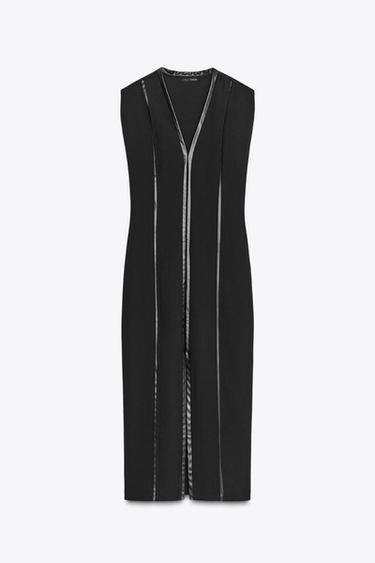 FAUX LEATHER TRIM MIDI DRESS - Black by Zara - Image 0