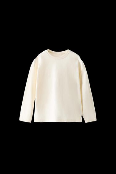 EINFARBIGES T-SHIRT MIT ETIKETT - Cremefarben von Zara