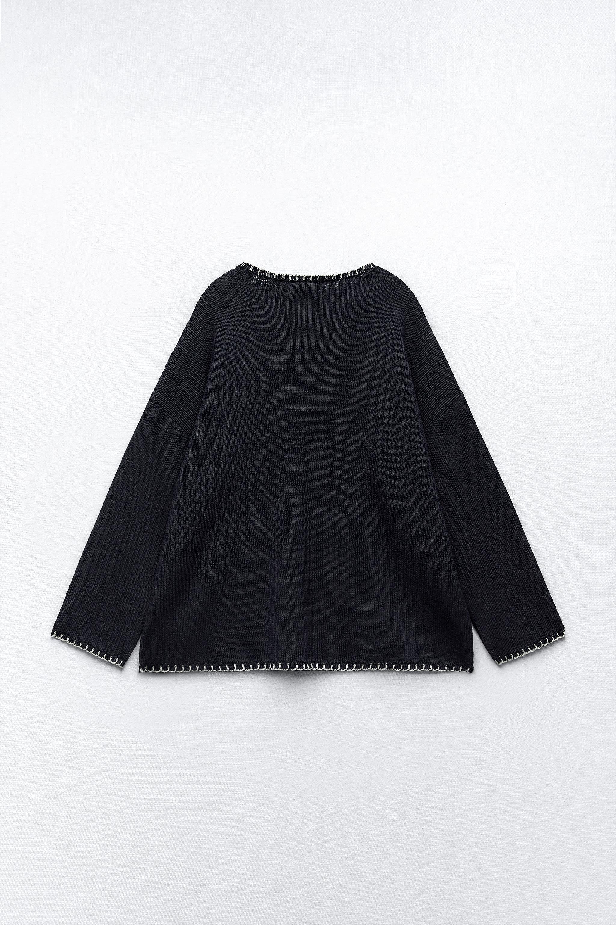 KNIT SWEATER WITH TOPSTITCHING - Navy blue