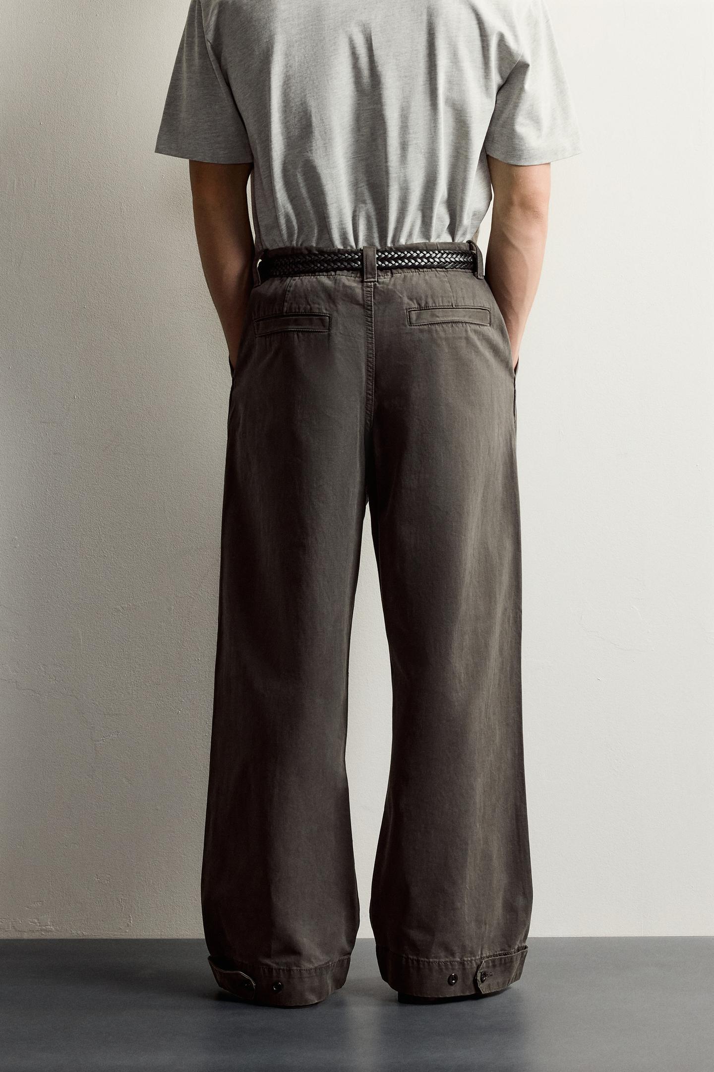Мужские брюки Zara Wide-Fit Chino, цвет: Коричневый — фото 3