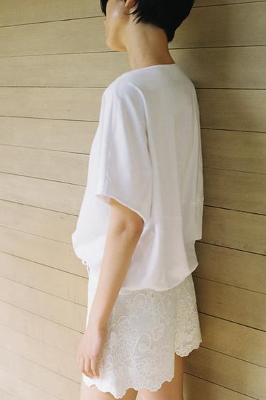 COTTON GATHERED T-SHIRT - White by Zara