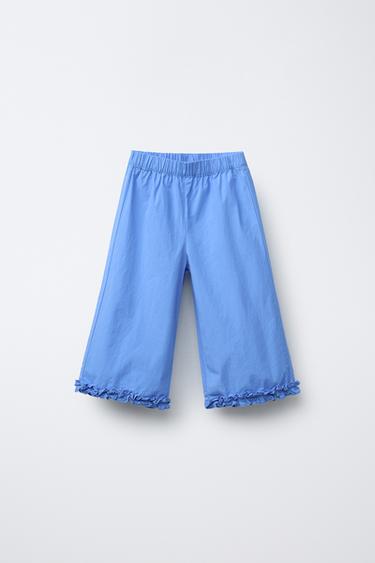 Zara CULOTTE PANTS WITH RUFFLES - Bluish