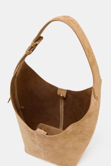 BOLSO PIEL SERRAJE MAXI SACA DETALLE ASA - ARENA/MARRÓN de Zara
