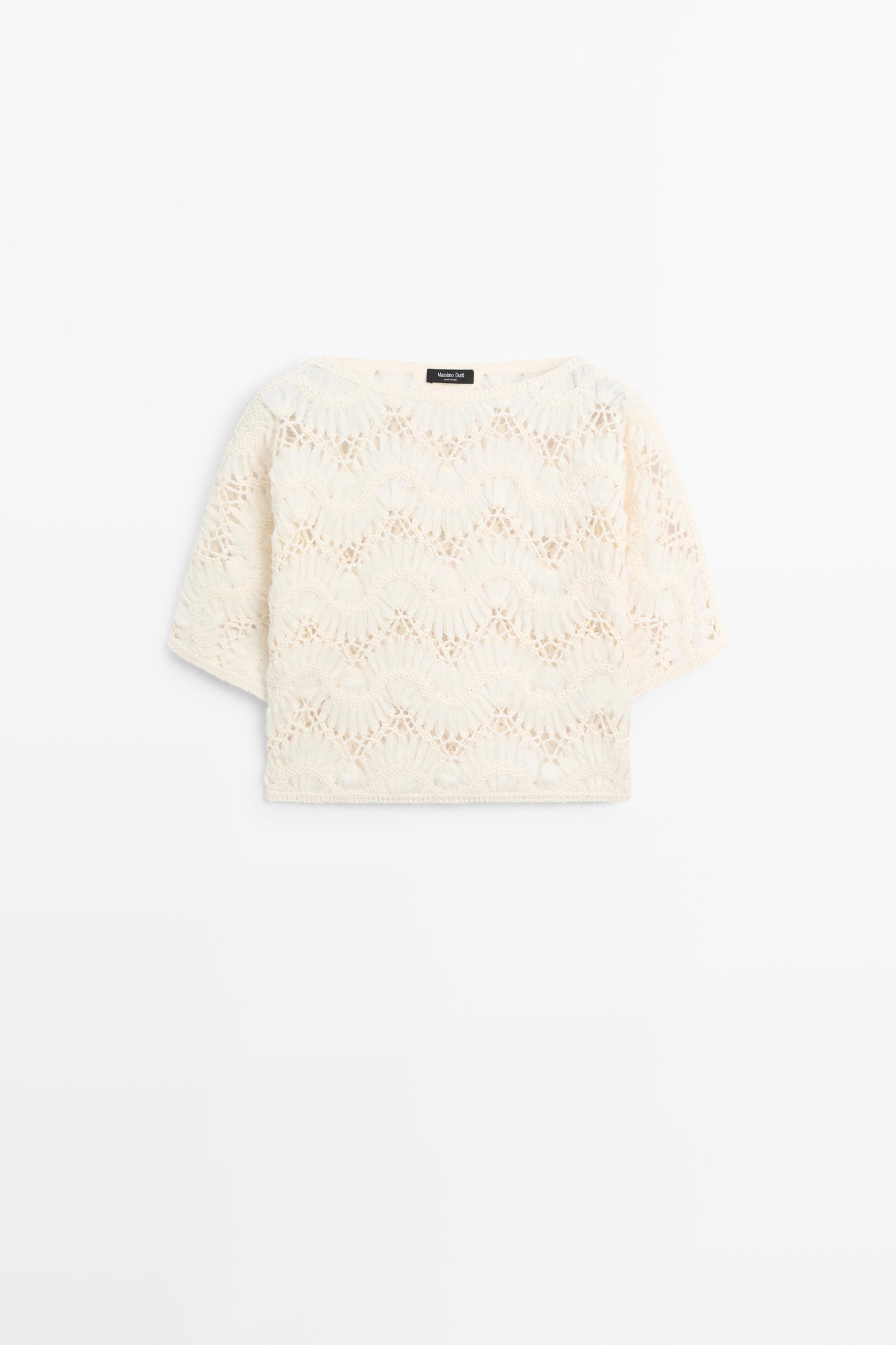 Short sleeve crochet top — Ecru