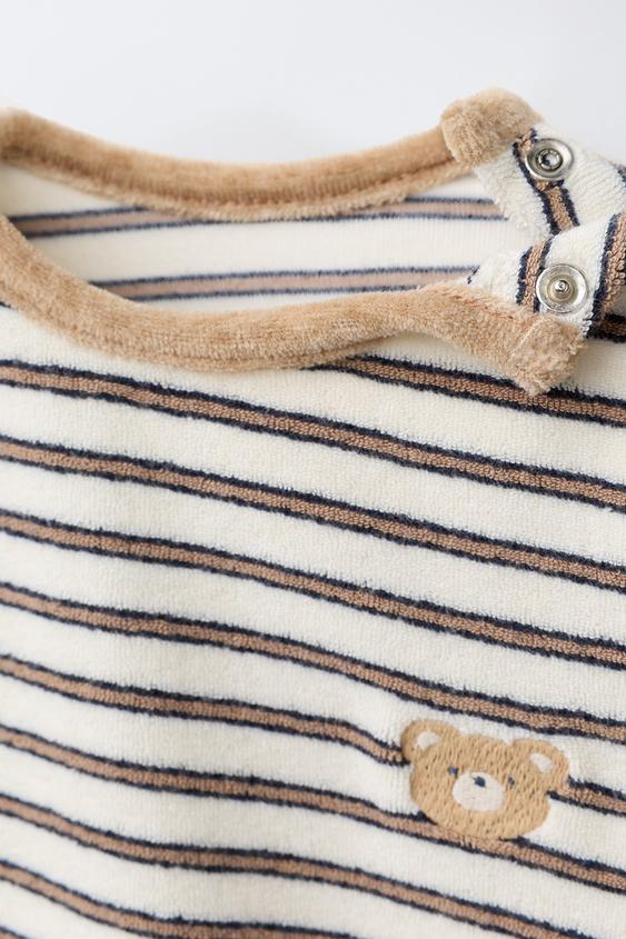 COMBINAISON À RAYURES ET BRODERIE OURS EFFET ÉPONGE - Marron de Zara - Image 2