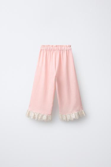 PANTALON DENTELLE 100% LIN - Rose pastel de Zara - Image 1