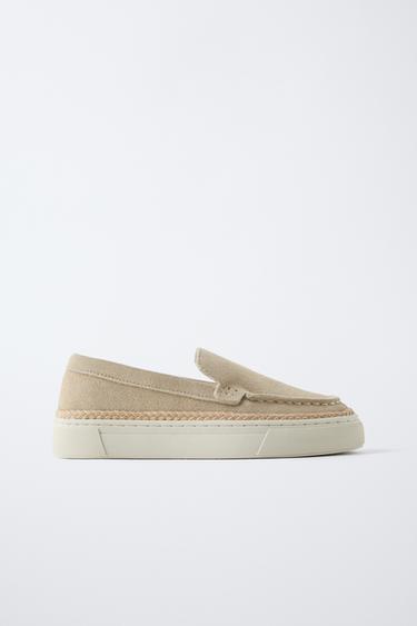 Zara LEATHER SPORT LOAFERS - Beige